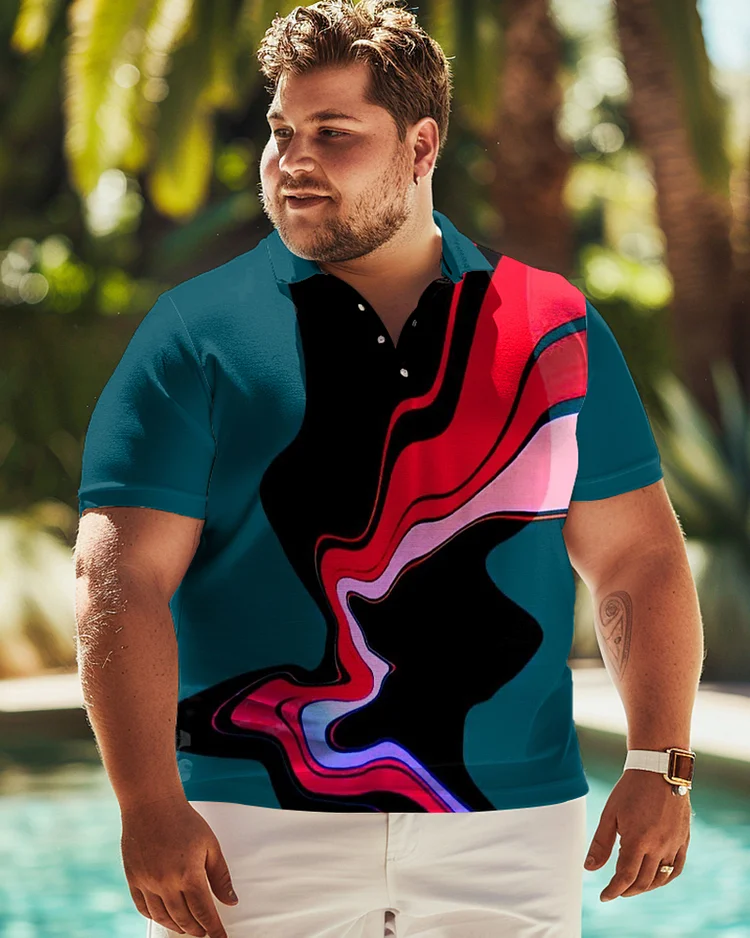 Colorful Wave Print Large Men's Polo T-shirt