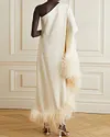 One Shoulder Feather Trimmed Crepe Gown