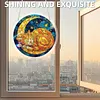 (18.5cm)DIY Acrylic Jigsaw Puzzle Window Hanging with Hanging Chain DIY Stained Glass Decoration Round Window Puzzle Decor for DIY Craft Project (Sleep Cat)