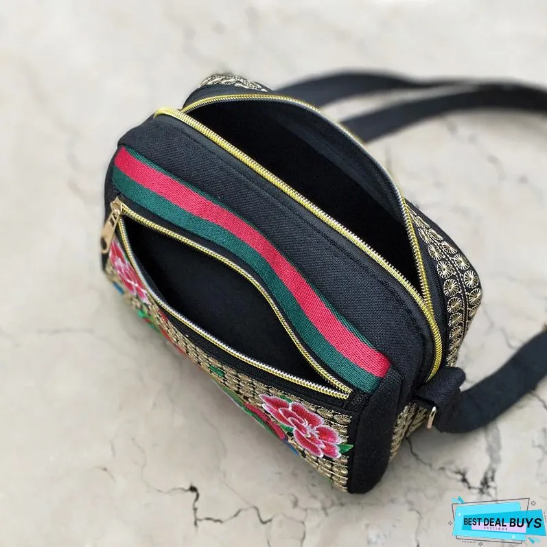 New Ethnic Style Embroidered Canvas Bag, Versatile Embroidered Bag Women's Shoulder Oblique Span Bag