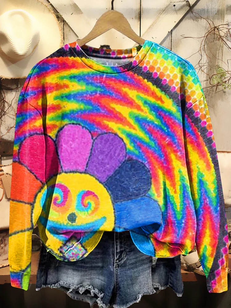 Trippy Colorful Tie Dye Print Casual Sweatshirt