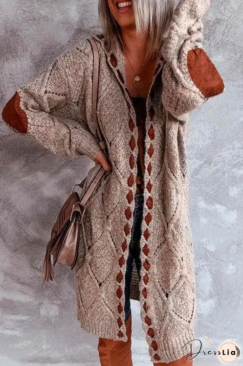 Meridress Elbow Patch Color Block Hoodied Midi Cardigan