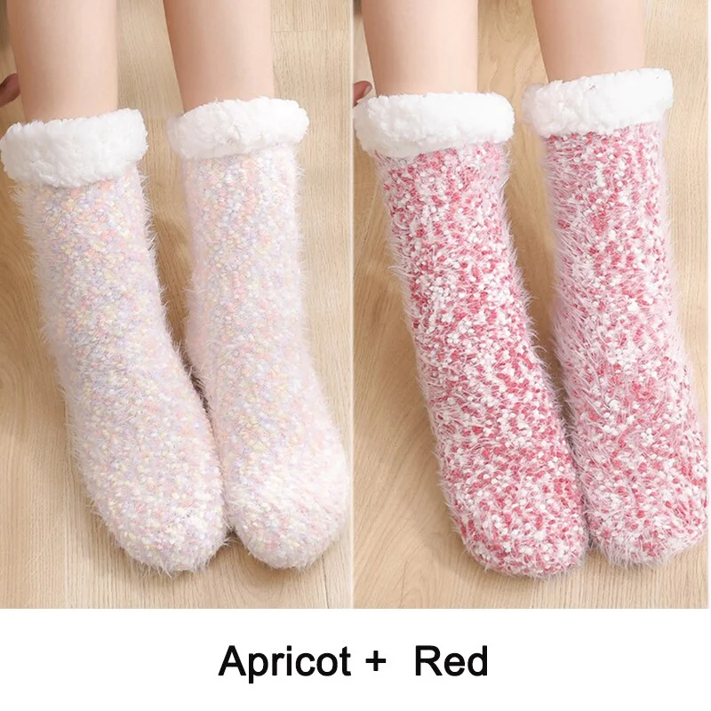 2PCS Warm Floor Socks Women Winter Socks Thick Plush Non-slip Female Sleeping Home Sox Christmas Gifts Harajuku Design for Girls
