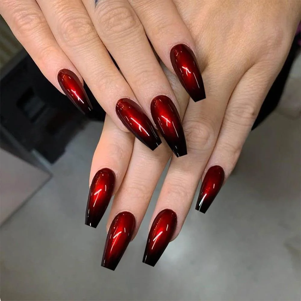 24Pcs Detachable False Nails Long Ballerina Artificial Fake Nails Full Cover Jelly Red Coffin Nail Tips DIY Manicure Tool 0917-Nail Inspo