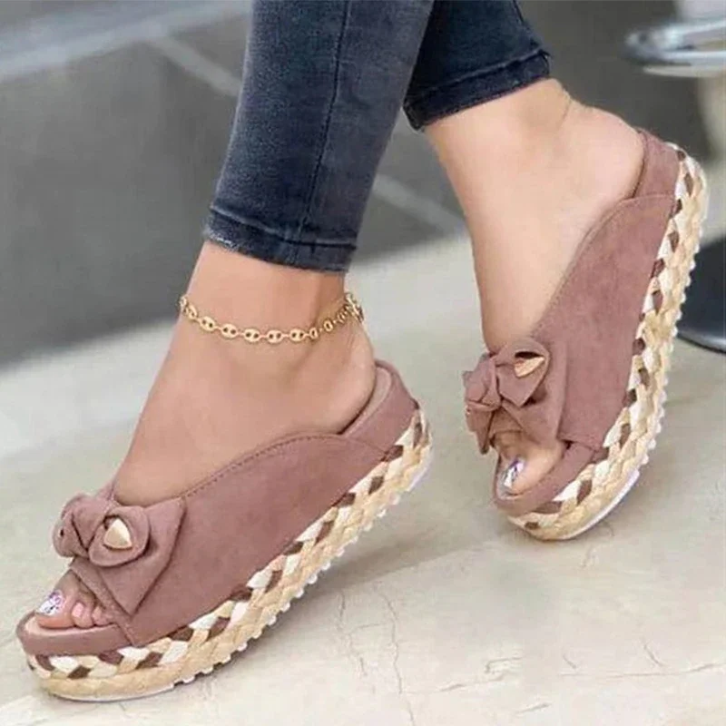 Breakj Women Sandals Casual Wedges Heels Slippers For Summer Shoes Women Peep Toe Straw Heels Sandalias Mujer Sweet Platform Sandals