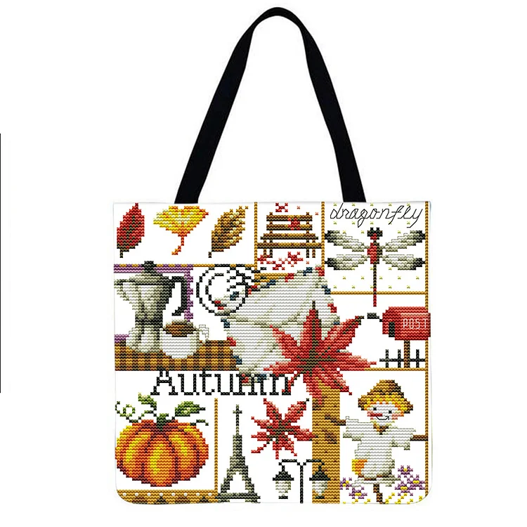 Linen Eco-friendly Tote Bag - Embroidered pattern