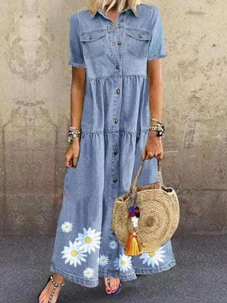 Blue Casual Short Sleeve Dresses