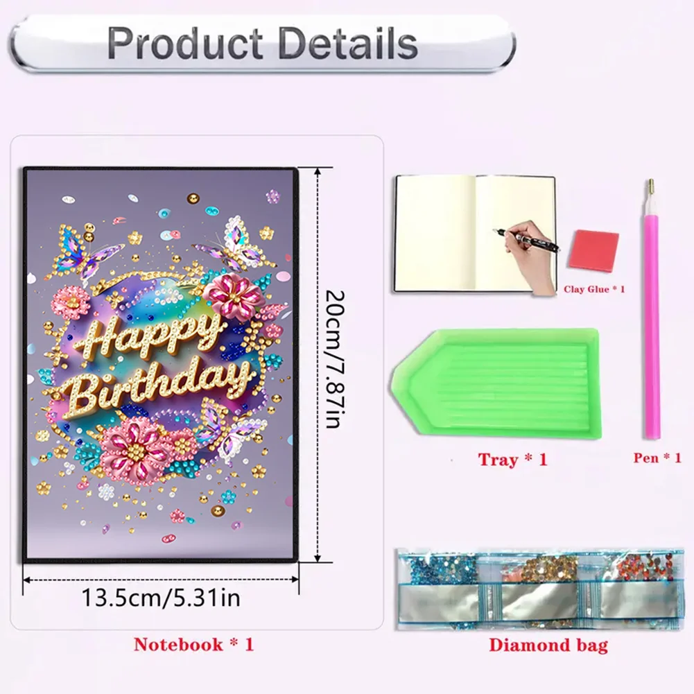 2pcs 50-Page A5 Flowers and Text Diamond Painting Notebook for Adults Gift