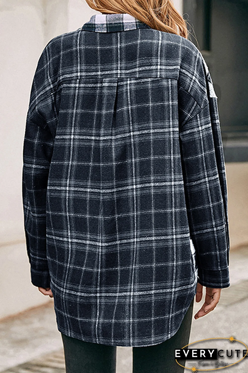 Casual Plaid Split Joint Buckle Turndown Collar Tops