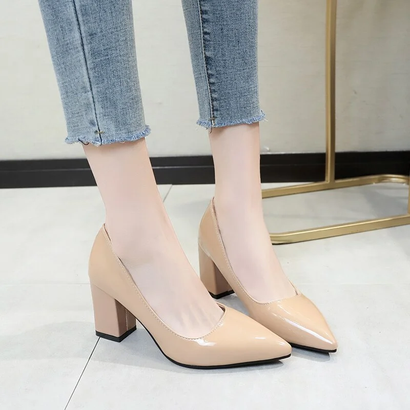 Qengg CM Female Pumps Nude Shallow Mouth Women Shoes Fashion Office Work Wedding Party Shoes Ladies Low Heel Shoes Woman Autumn