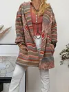 Vintage Geometric Print Lapel Long Sleeves Casual Long Coat