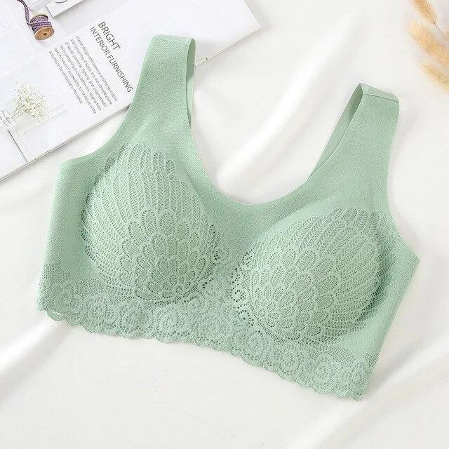 Women Bra Lace Underwear Seamless Bras Wireless Sexy Push Up Brassiere Gathers Pad Intimates Lingerie Beauty Back Latex Bralette