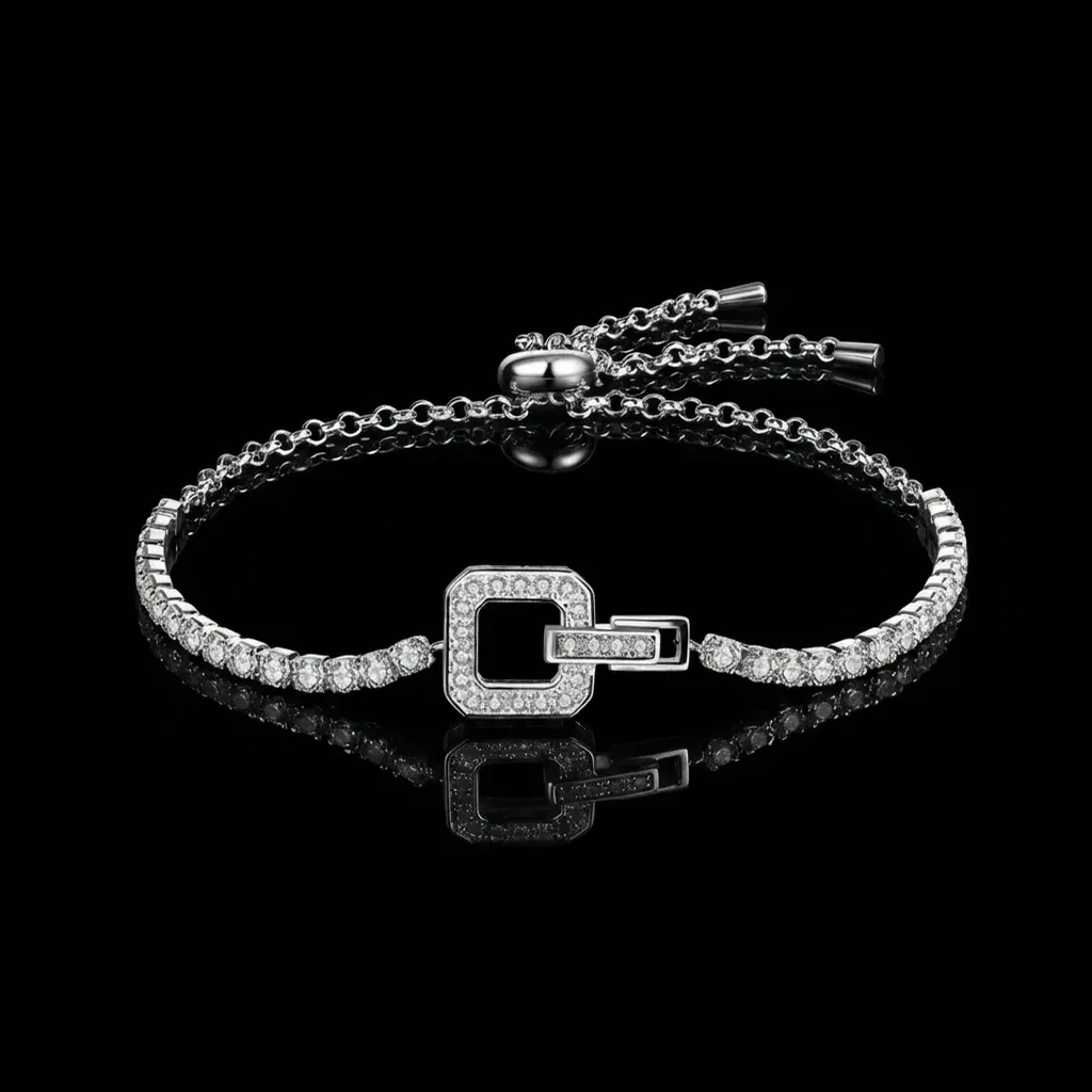 JiStones Eternal Sparkle Square Interlock Moissanite Bracelet in 925 Sterling Silver