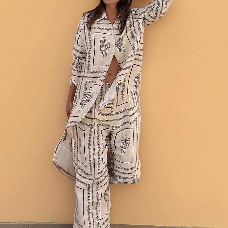 Brownm Brownm New Women's Wear Temperament Long Sleeve Print Shirt Home Dress Fashion Women's Winter Dress Suit