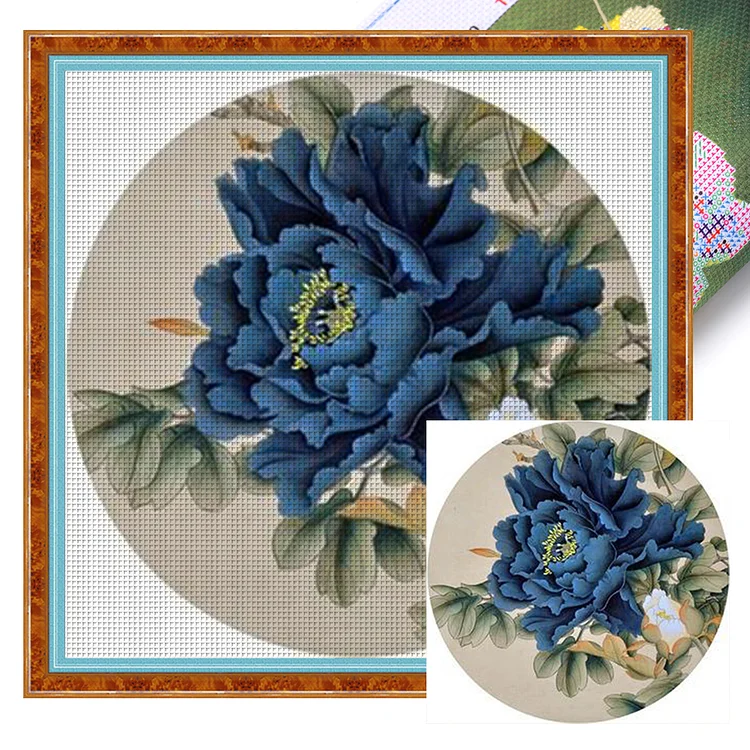 Blue Peony (40*40cm) 11CT Stamped Cross Stitch gbfke