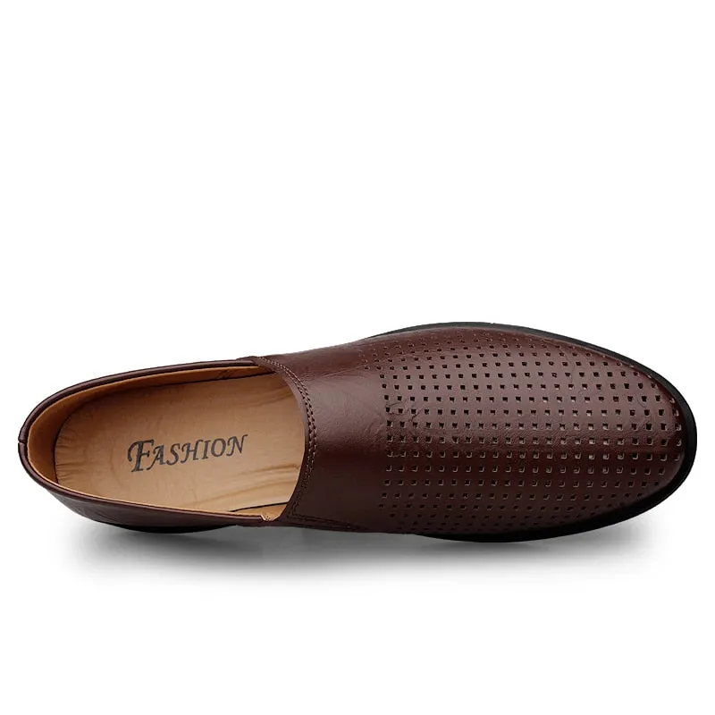 Genuine Leather Men Casual Shoes Luxury Brand Italian Mens Loafers Breathable Driving Shoes Summer Men Moccasins Plus Size 38-46