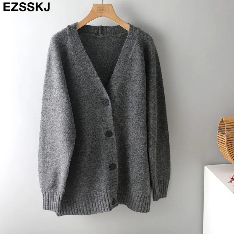 Ezsskj spring autumn sweater long sweater Cardigan Women v-neck Knitted Jacket Cardigan Sweater Female elegant Coat out wear