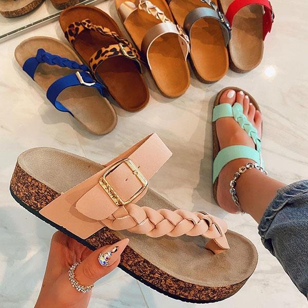 Varioushoes Women's Stylish Plaited Toe Loop Flat Sandals