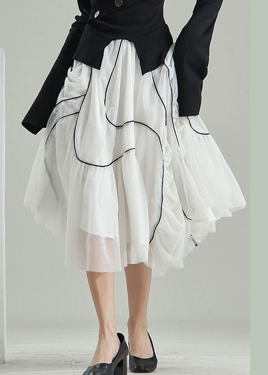 Organic White wrinkled asymmetrical design Tulle Skirts Spring CK2854- Fabulory