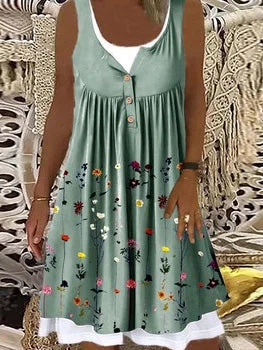 Women's Sleeveless Scoop Neck Fake 2-Piece Mini Dress