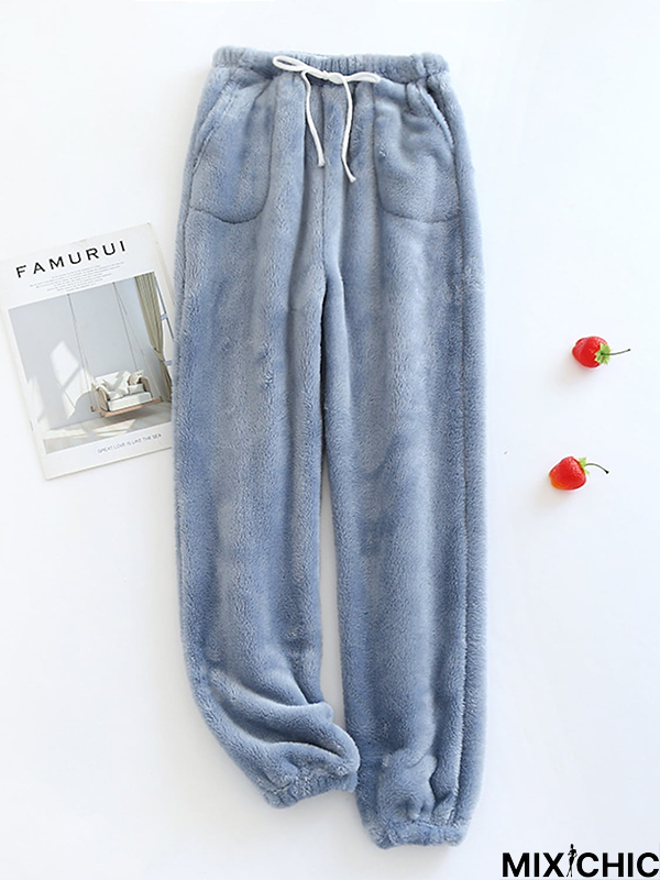 Fluff/Granular Fleece Fabric Casual Loose Casual Pants