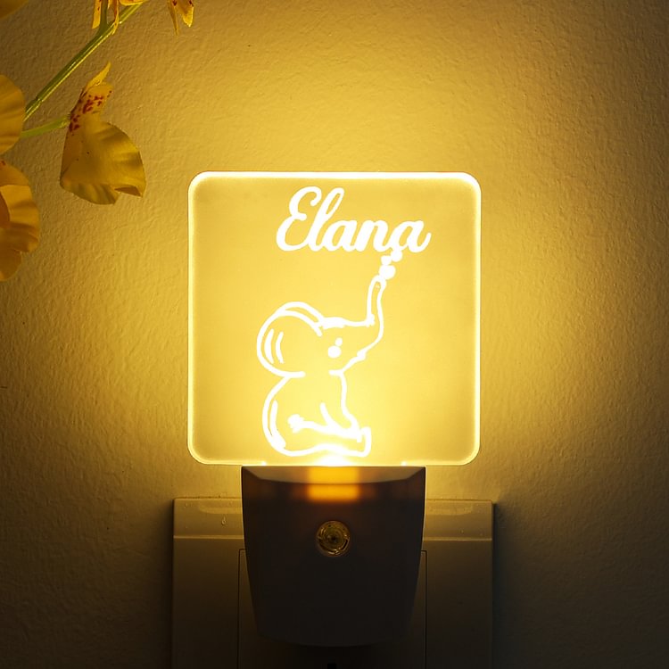 lámpara Luz 3D Ilusión 1 nombre personalizado Luz de noche de elefante (Enchufes redondos para Europa）