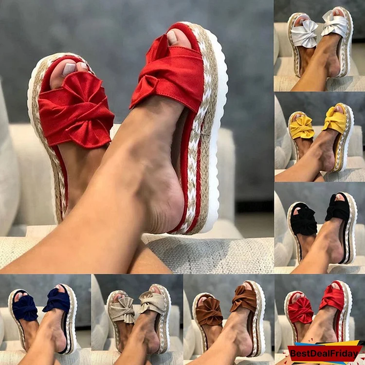 Summer Women's Slippers Fashion Thick Bottom Slippers Bow Tie Slippers Beach Shoes Casual Sandals Size 35-43