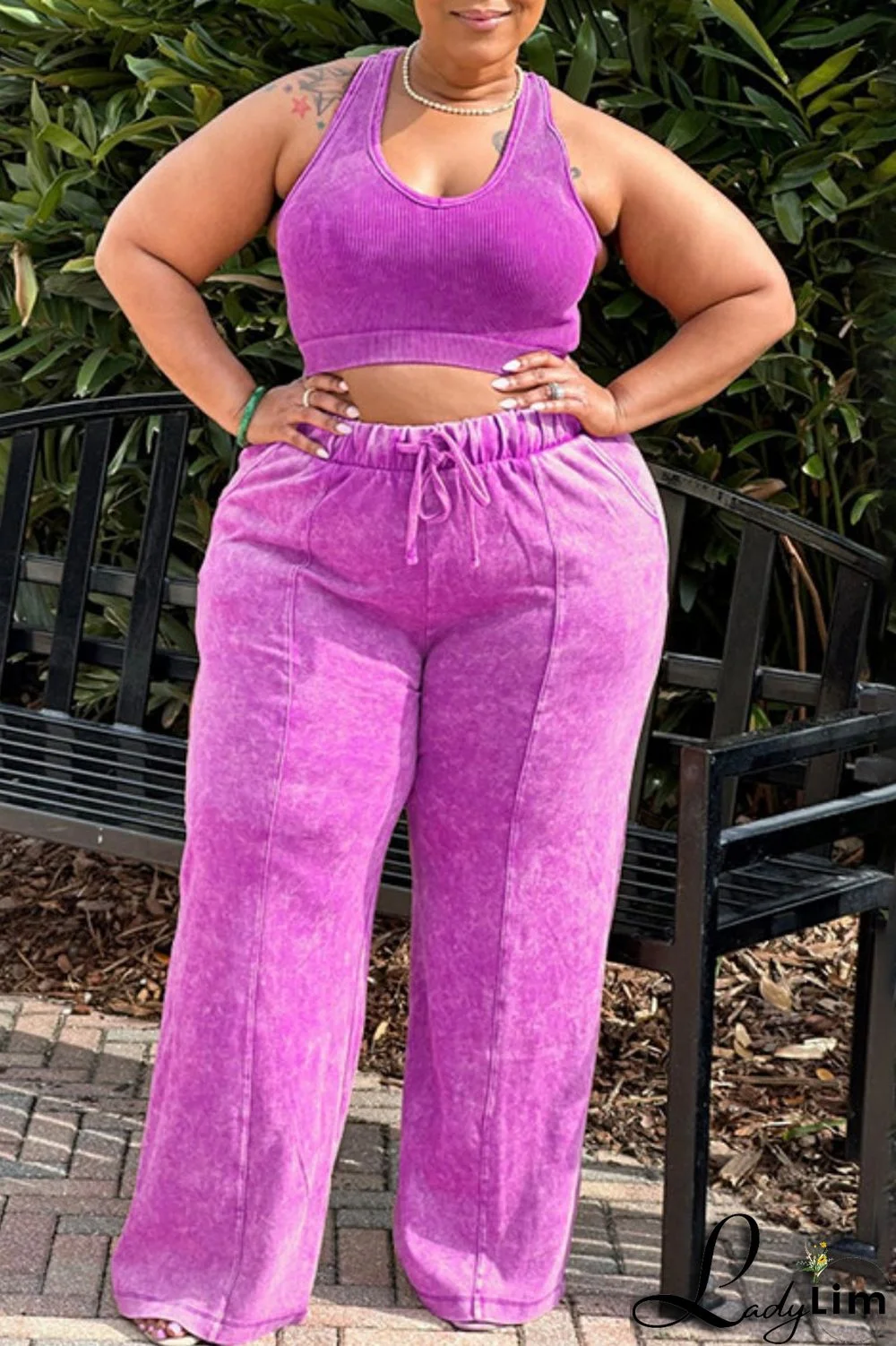 Black Gray Casual Solid Vests Pants O Neck Plus Size Two Pieces