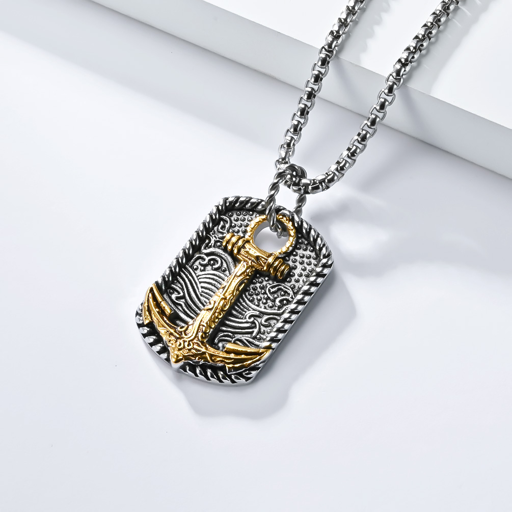 Viking Wave and Anchor Titanium Steel Necklace