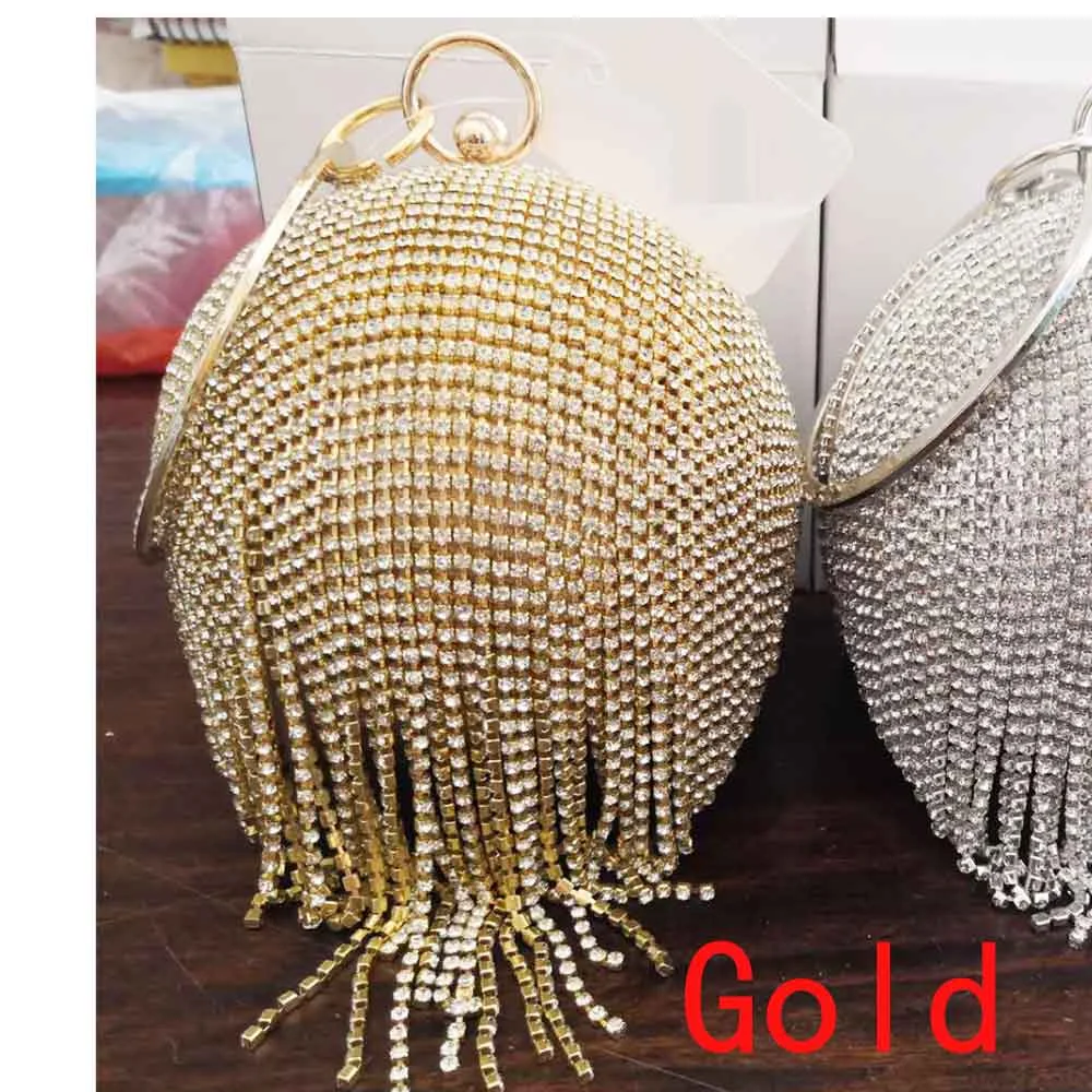 Bowling Design Pearl Clutch Bag circular ring Wristlets Bag Women Party Evening Bag Crystal tassels Ball Female wallet XQ-15