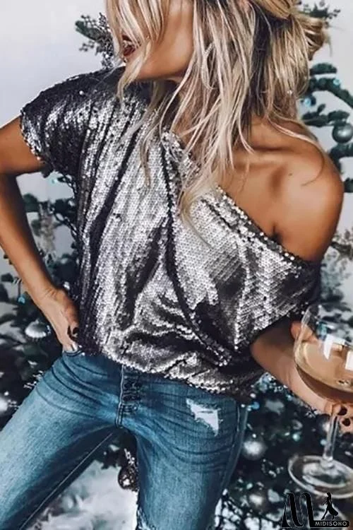 MidiSono - Sequin Dew Shoulder Blouse