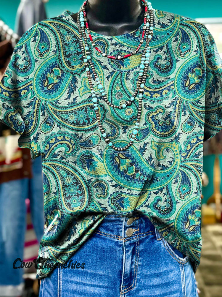 Paisley Print Casual Short Sleeve Top Multicolor / S