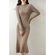 Dwblockchain Cashmere Sweater Women's Knitted Dresses 100% Merino Wool O-Neck Elegant Party Dress Autumn Winter Female Pullover Casual Skirts