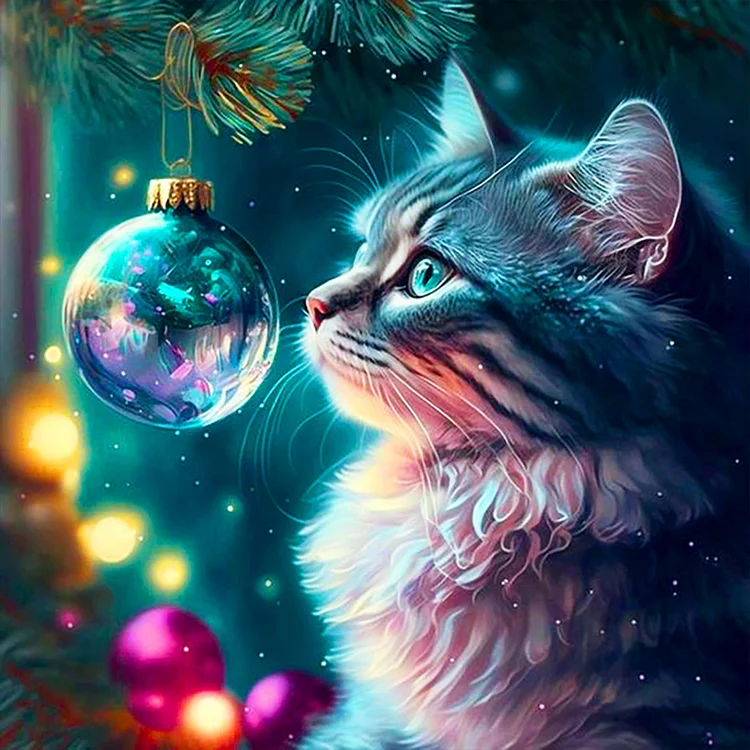 Christmas Crystal Cat 40*40CM(Canvas) Full Round Drill Diamond Painting gbfke