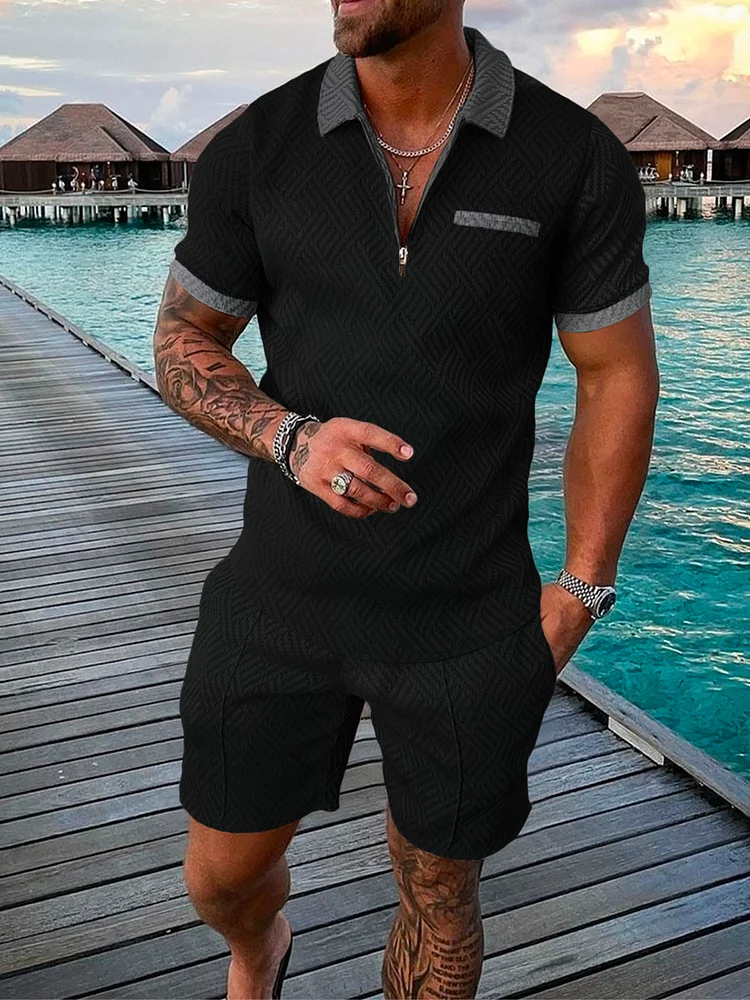 Men's Black Pocket Lapel Polo Suit