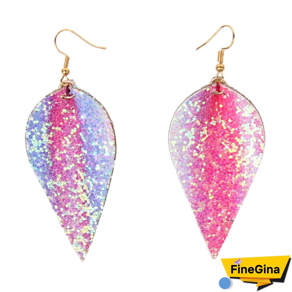 ZWPON Glitter Rainbow PU Leather Leaf EarringsFor Women Looking Various MultiColor Summer Leather Party Earrings Wholesale