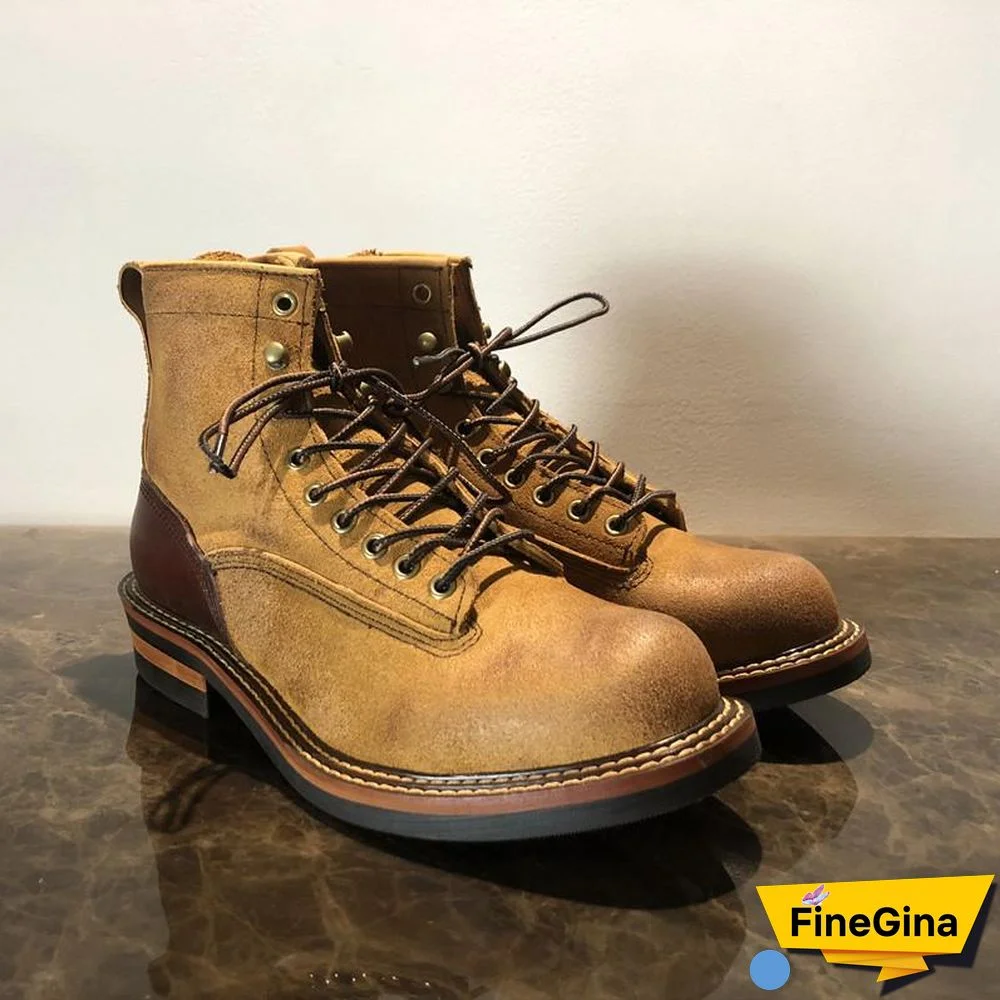 Vintage Lace-Up New Genuine Leather Platform Men Ring Black Red Ankle Boots Dress Work Casual Motorcycle Boots