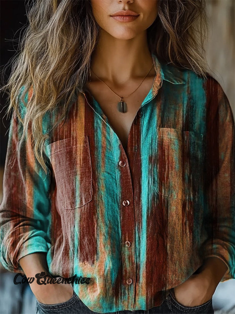 Women’s Textured Contrasting Print Casual Long Sleeve Comfortable Cotton Shirt Multicolor / S