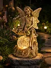 Solar Angel Garden Decor Resin Statue Outdoor Light 600mAh Battery