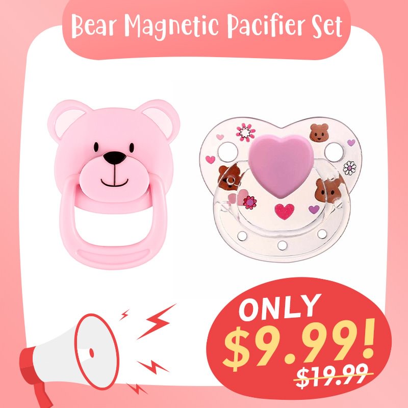 Pink Bear Reborn Dolls Magnetic Pacifier 2 Piece Set Safest Reborn Baby Doll Accessories -Creativegiftss® - [product_tag] Creativegiftss.com