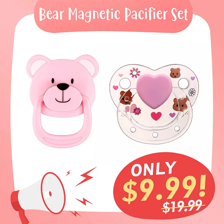 Pink Bear Reborn Dolls Magnetic Pacifier 2 Piece Set Safest Reborn Baby Doll Accessories Rebornartdoll® RSAW-Rebornartdoll®