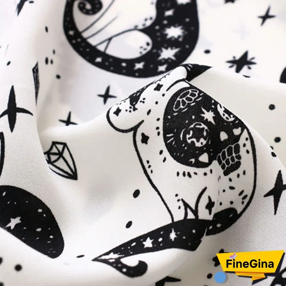 Kitty Print Long Sleeve Lapel Chiffon Shirt