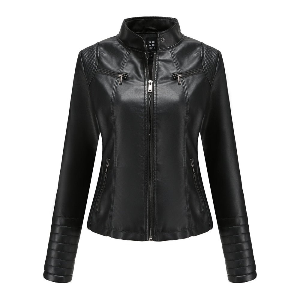 Women Faux Leather Jacket Autumn Winter Long Sleeve Plus Size Fashion Ladies Solid Zipper Biker Coat Female Casual Outwear