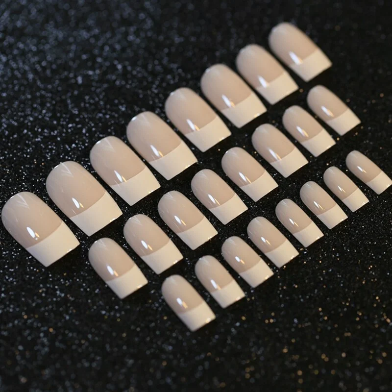 Classical Normal Size French Nail Nude White Tip Glossy Press On ...