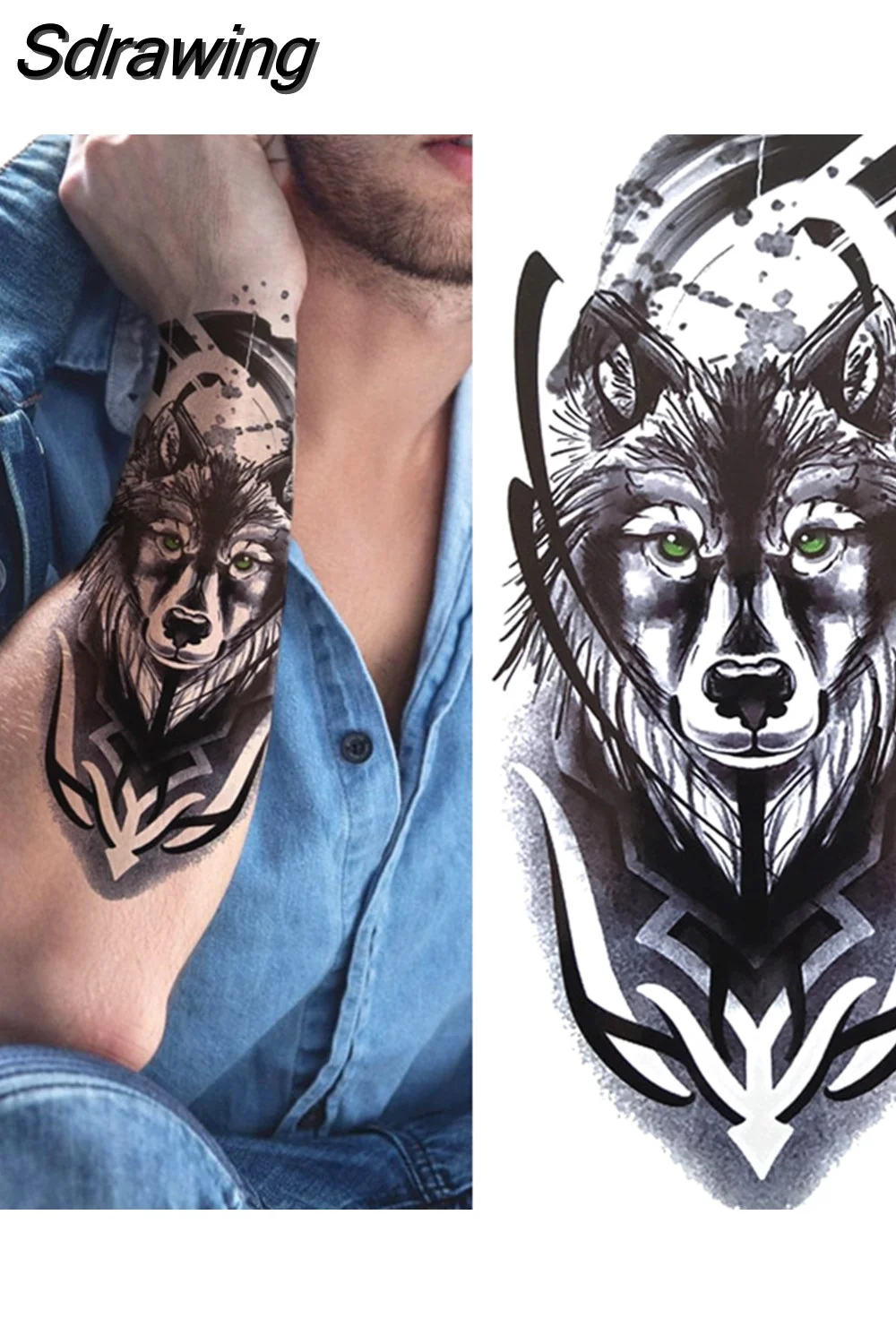Sdrawing Forest Tattoo Sticker For Men Women Children Tiger Wolf Death Skull Temporary Tattoo Fake Henna Skeleton King Animal Tatoo 430-0