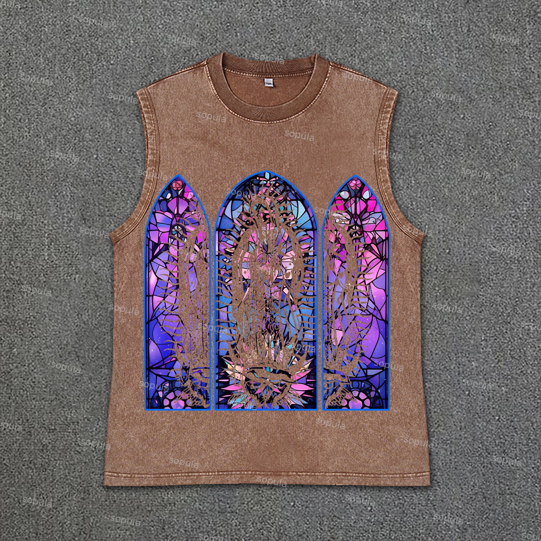 Sopula Vintage Men's Original Night Glow Textured Stained Glass Print Vintage Wash Sleeveless Tank Top - SOPULA