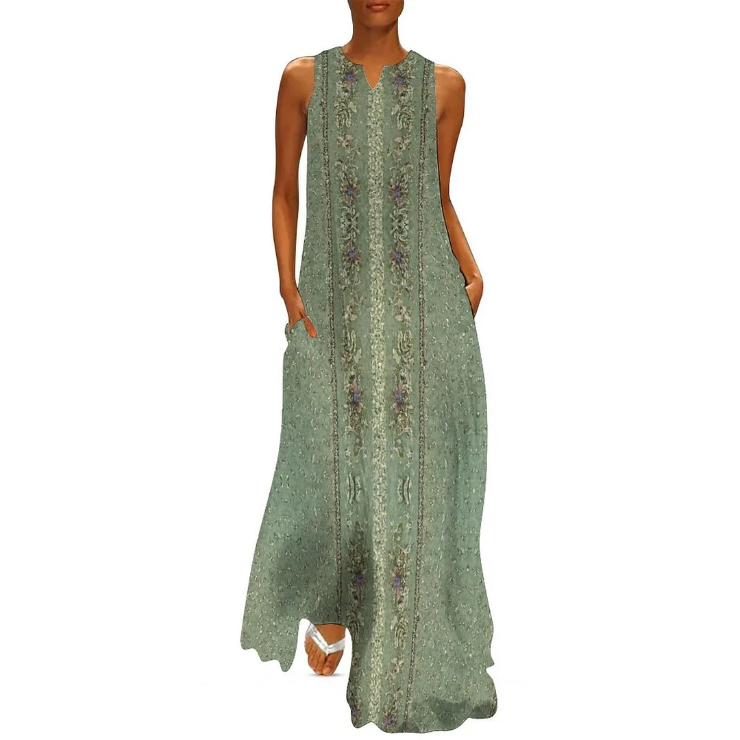 Style & Comfort for Mature Women Plus Size Printed Sleeveless Casual Women Maxi Dress with Pockets in Pattern Green, Floral, Vintage
