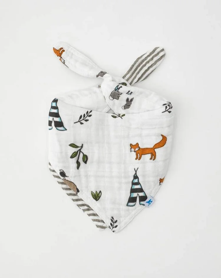 Cotton Muslin Reversible Bandana Bib - Forest Friends