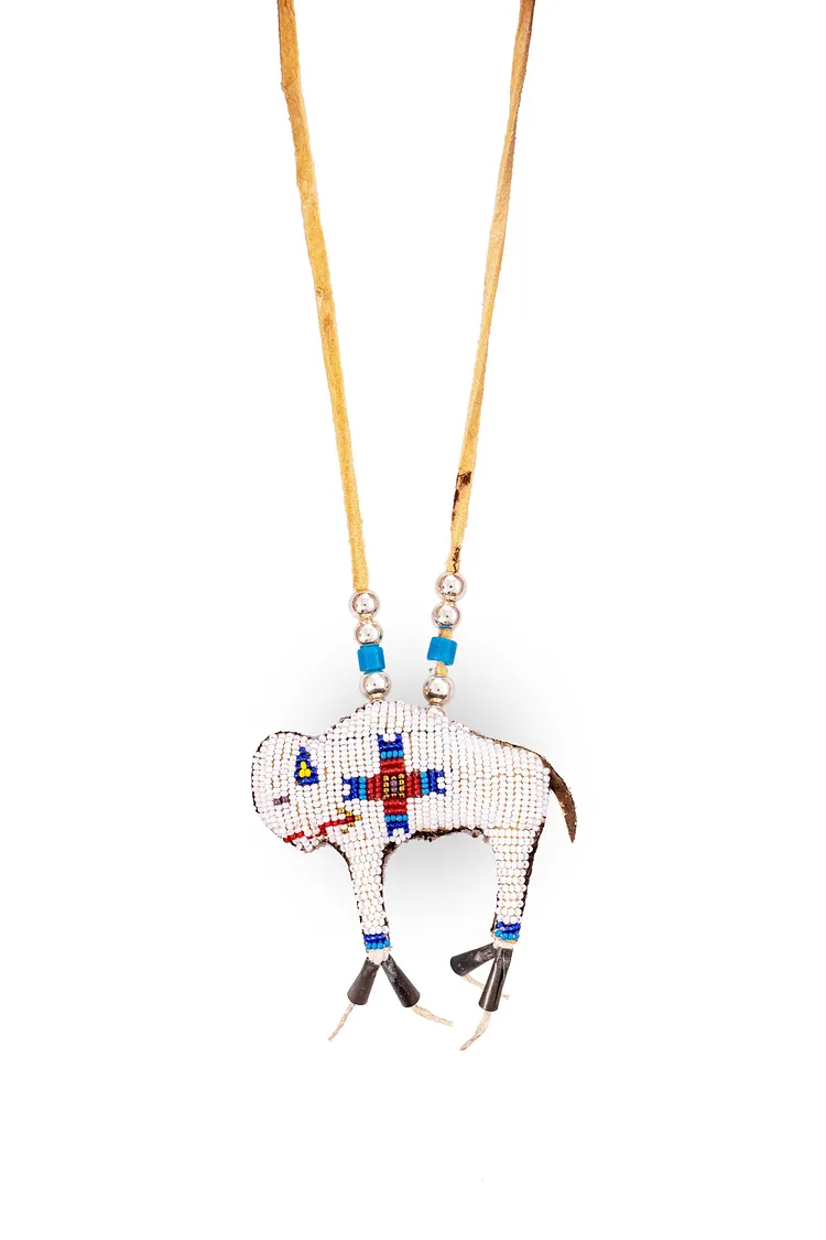 Necklace, Leather Thong, Amulet, White Buffalo, Dave Chavarria, Artisan, 1131