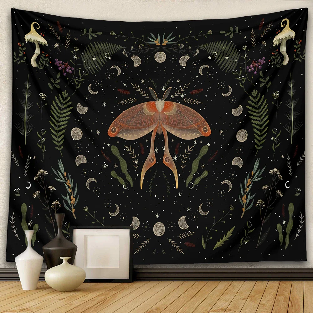 Nigikala Phase girl Tapestry Wall Hanging Moth Botanical Witchy Aesthetic mushroom snake plant Boho Wall Cloth home Decor Bedroom